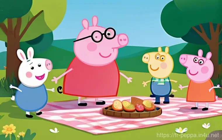 페파피그 문화 다양성 - **Prompt:** "A vibrant and joyful scene during 'International Cultural Week' at Peppa Pig's school. ...