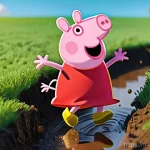 페파피그 캐릭터별 성격 특징 - **Peppa Pig's Muddy Adventure:** A cheerful Peppa Pig, wearing her iconic red dress and bright yello...