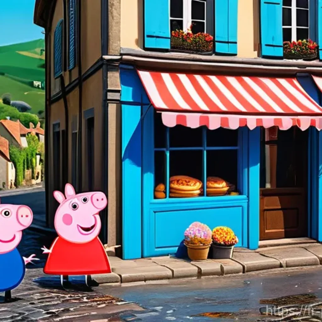 페파피그 더빙 과정 비하인드 - **Prompt 1: Peppa Pig's French Countryside Adventure**
    "A vibrant, cheerful illustration of Pepp...