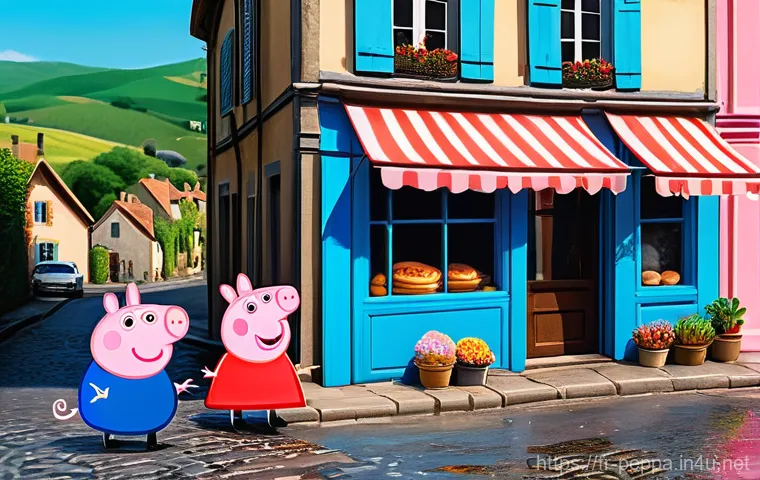 페파피그 더빙 과정 비하인드 - **Prompt 1: Peppa Pig's French Countryside Adventure**
    "A vibrant, cheerful illustration of Pepp...