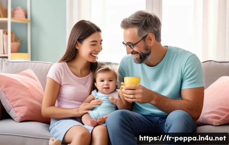 페파피그 상징성 - A warm and modern family scene inspired by Peppa Pig style, featuring a caring mother and a playful ...
